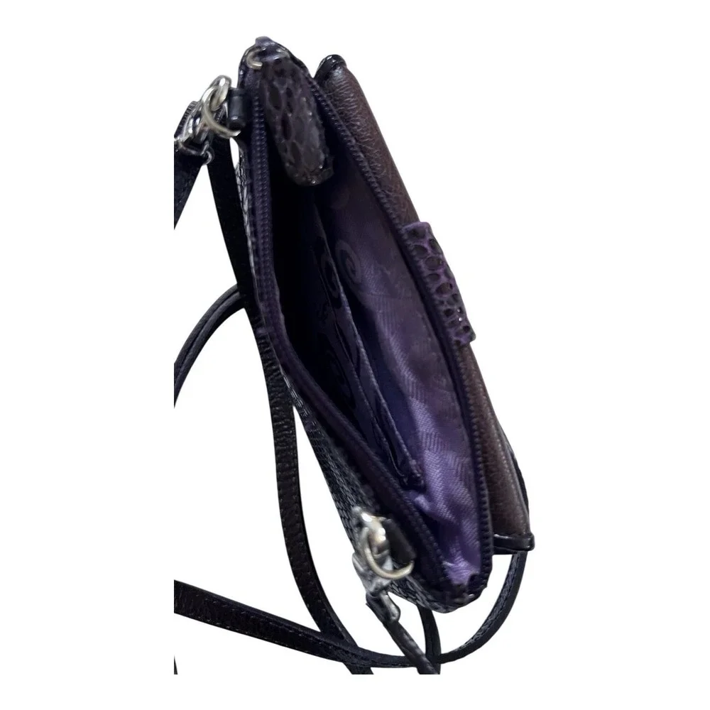 BRIGHTON Crossbody Purple Lucky Clover Heart Snakeskin Leather Mini Purse Clutch